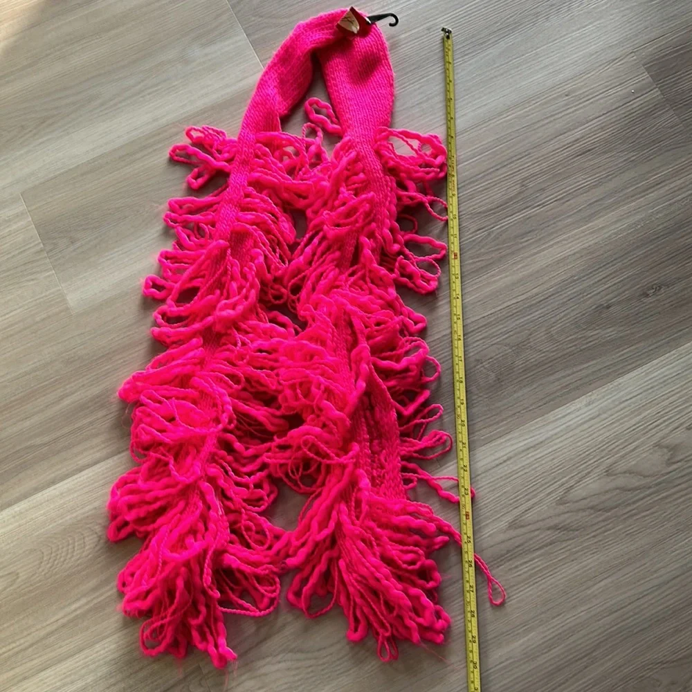 Loose Crochet Loop Knit Scarf Neon Pink Glam Barbie Maximalist Modern
